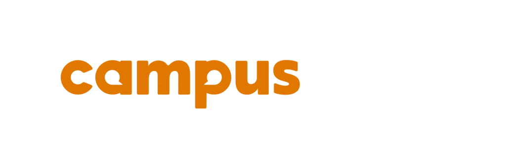 campus pro tours horizontal logo with the word campus in orange and pro tours in white